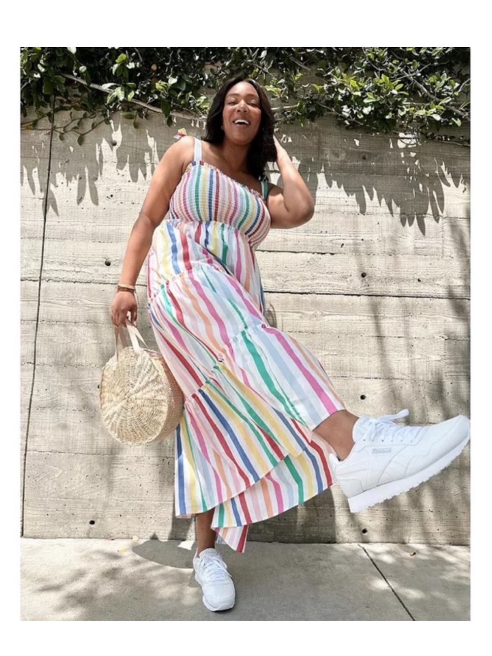 DRAPER JAMES RSVP Tiered Rainbow Pride Maxi Dress w Bow Straps & Pockets Size S - Picture 4 of 15
